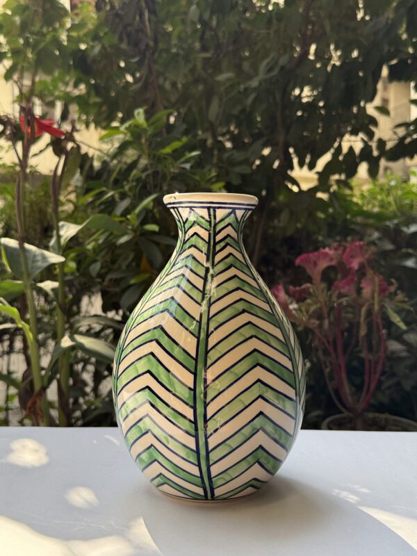 Green stripe ceramic vase