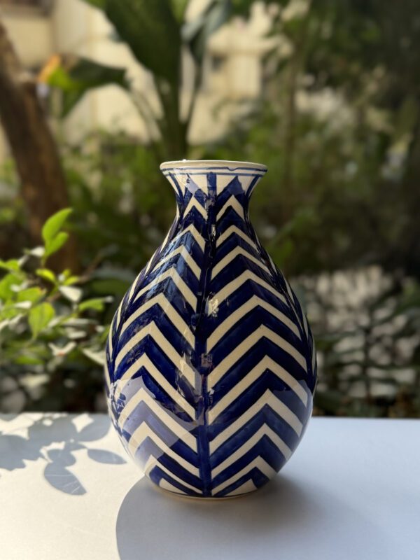 blue stripe hand painted vase
