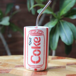 Retro Diet Coke Ceramic Can Sipper with Reusable Stainless Steel Straw | 400ml Aesthetic Iced Coffee Tumbler