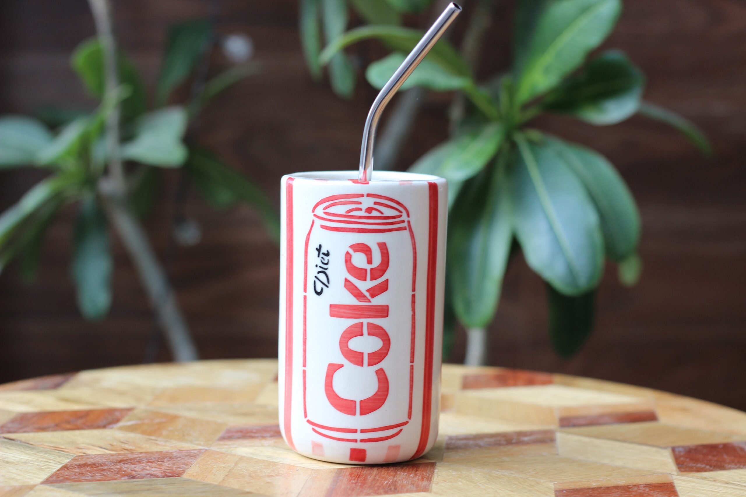 Retro Diet Coke Ceramic Can Sipper with Reusable Stainless Steel Straw | 400ml Aesthetic Iced Coffee Tumbler